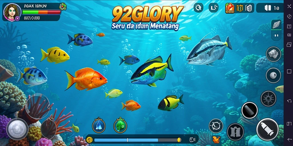 Screenshot gameplay 92GLORY menampilkan aksi Tembak Ikan yang mendebarkan.