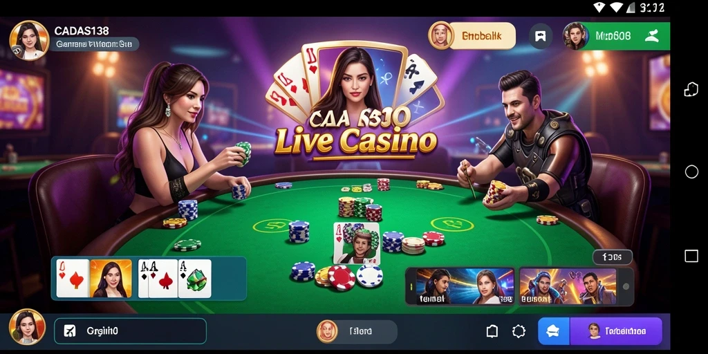 Screenshot gameplay Live Casino yang menampilkan dealer langsung.
