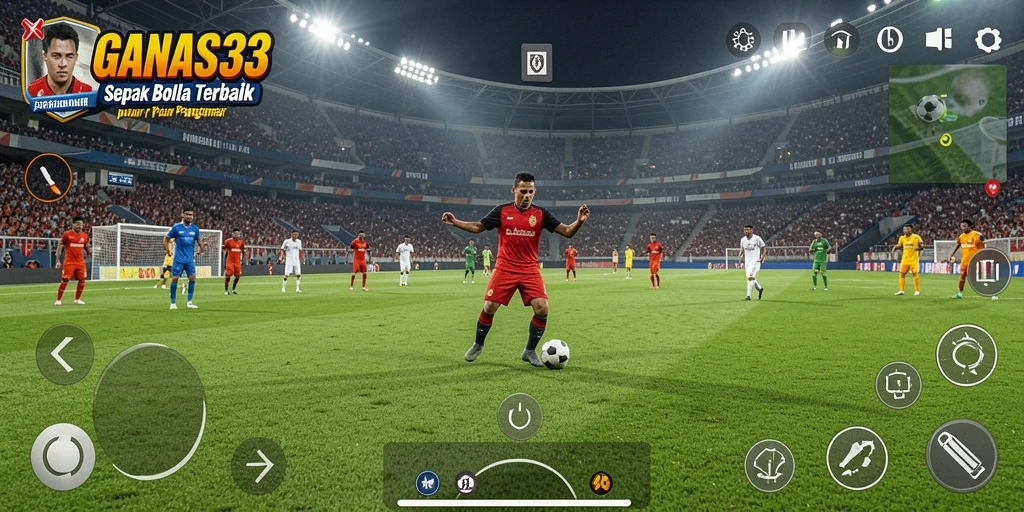 Tampilan gameplay menarik dalam aplikasi GANAS33 yang menampilkan pertandingan sepak bola.
