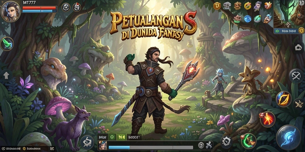 Screenshot utama MT777 menampilkan aksi pertarungan epik dalam dunia RPG.