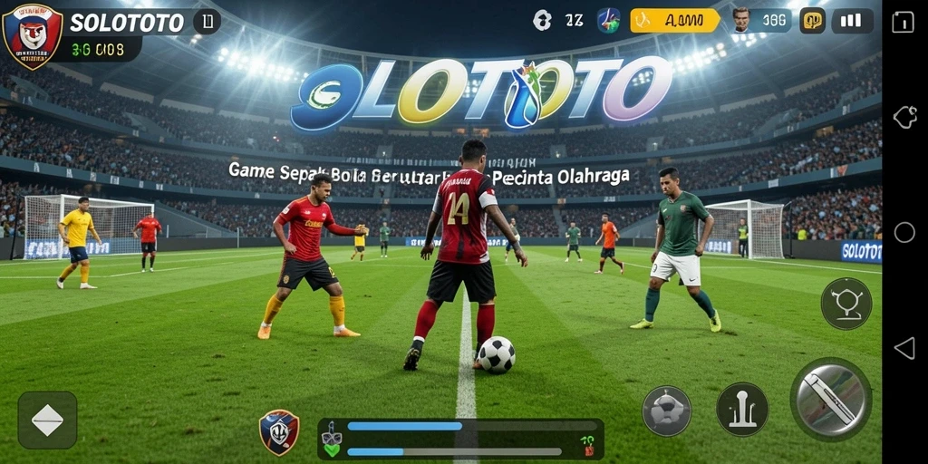 Tampilan utama gameplay SOLOTOTO dengan aksi sepak bola yang menarik.